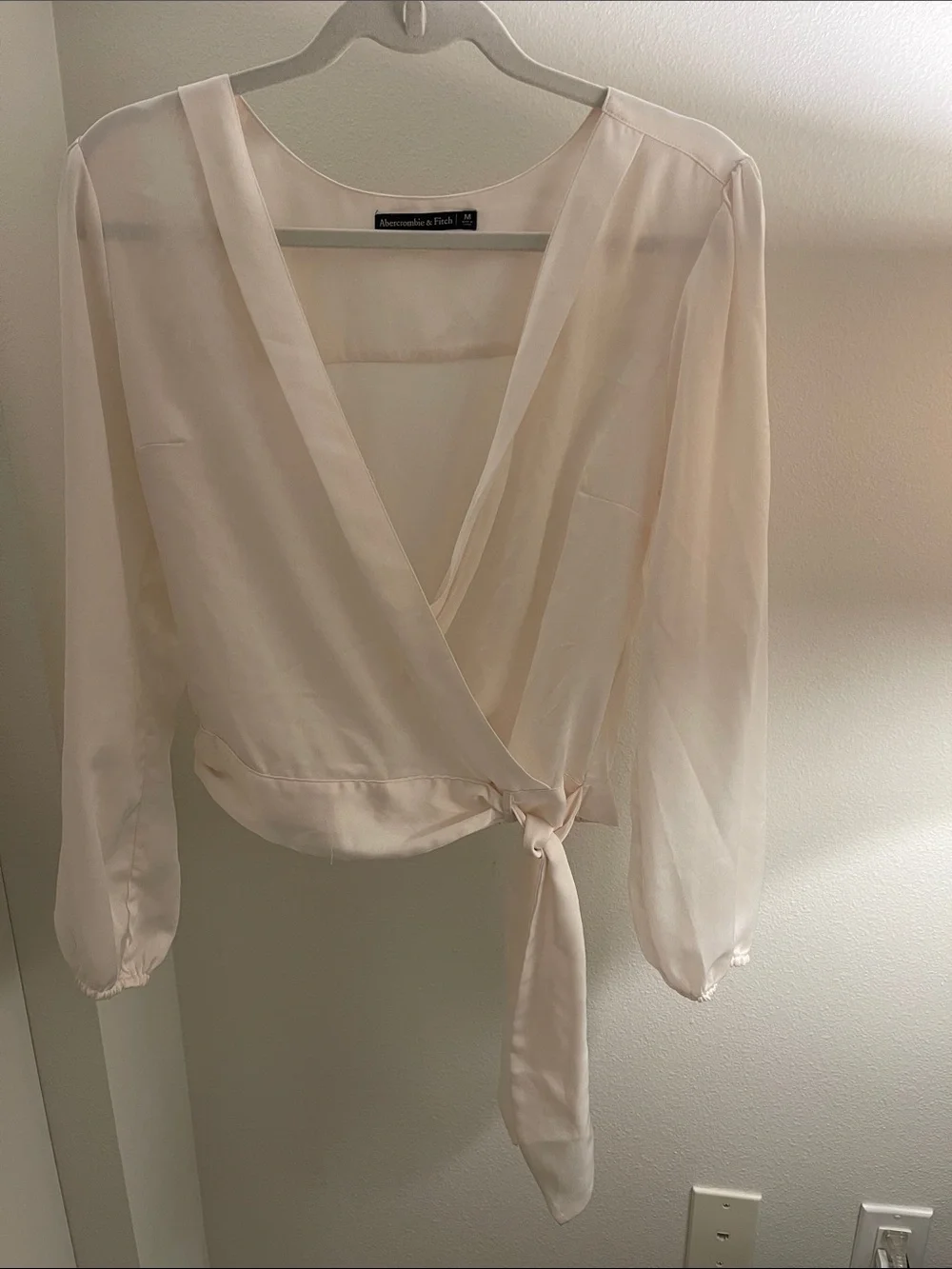 Abercrombie Soft Cream Wrap Cropped Blouse with Side Tie